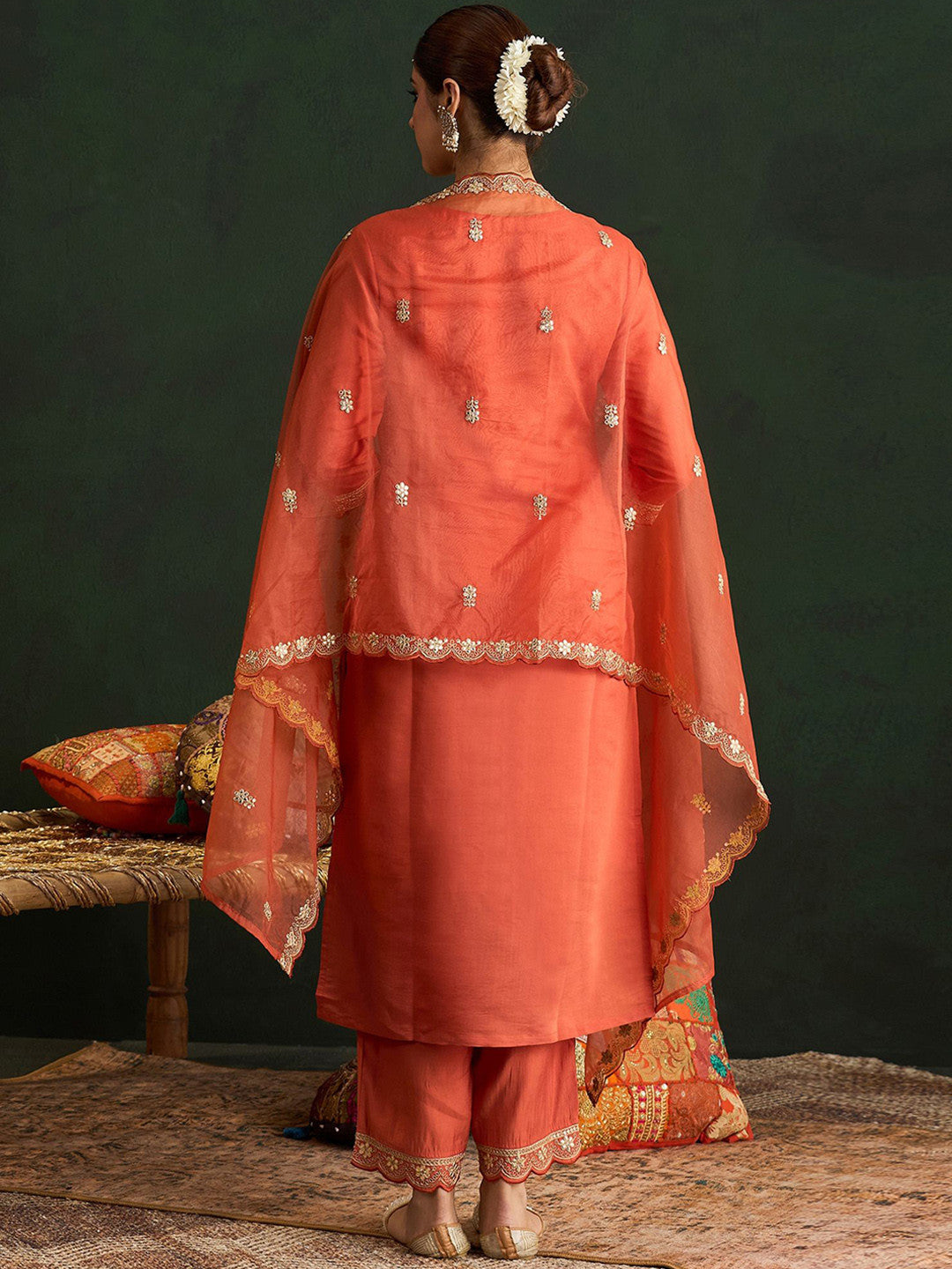 Women Ethnic Motifs Embroidered Regular Gotta Patti Kurta with Trousers & With Dupatta