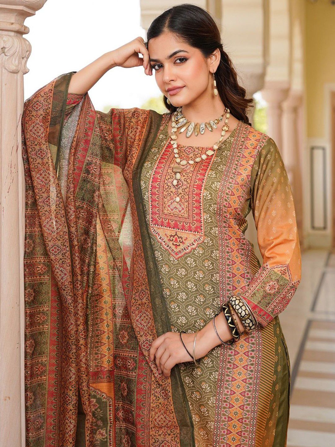 Dhiyona KL Women Ethnic Motifs Printed Regular Kurta with Trousers & With Dupatta