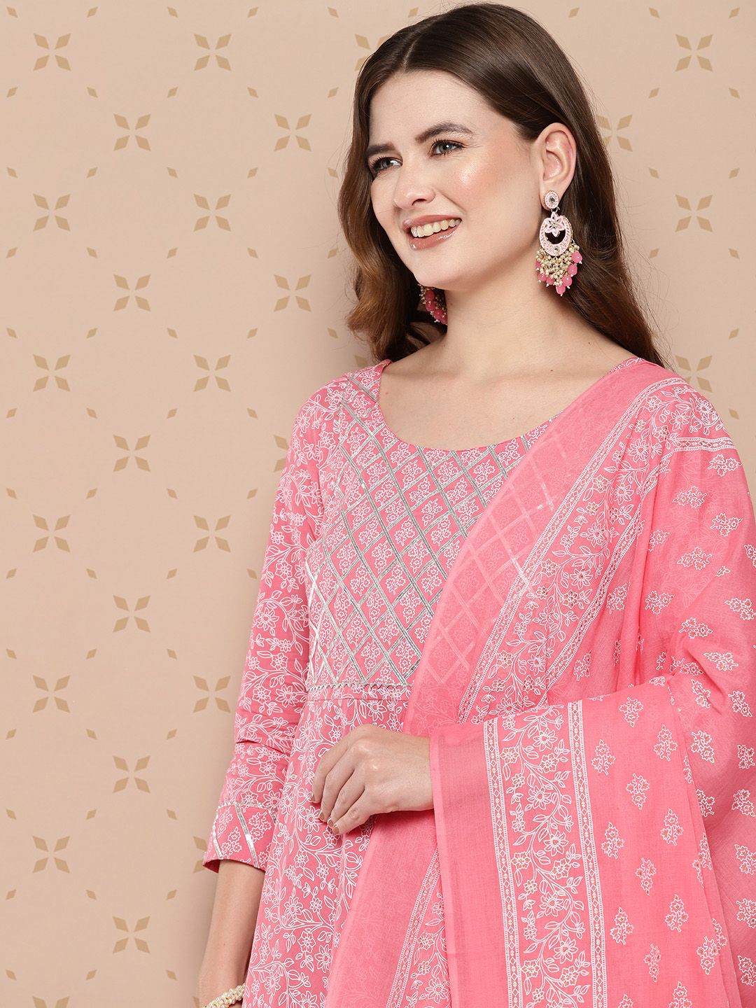 Dhiyona KL Pure Cotton Ethnic Motifs Printed Anarkali Kurta With Trousers & With Dupatta