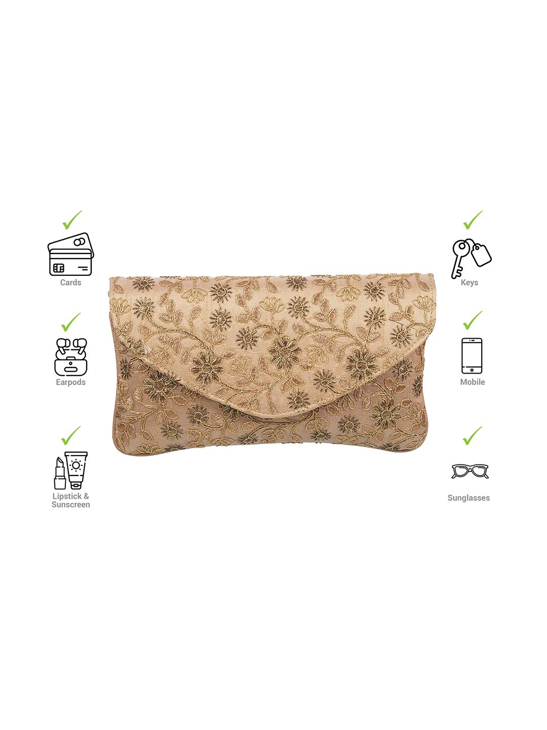Dhiyona NR Gold-Toned Embroidered Envelope Clutch