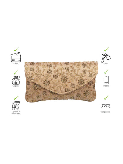 Dhiyona NR Gold-Toned Embroidered Envelope Clutch