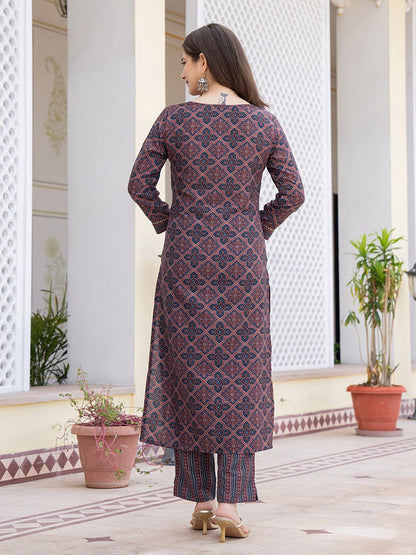 Dhiyona KL Ethnic Motifs Printed Regular Gotta Patti Straight Kurta with Trousers & Dupatta