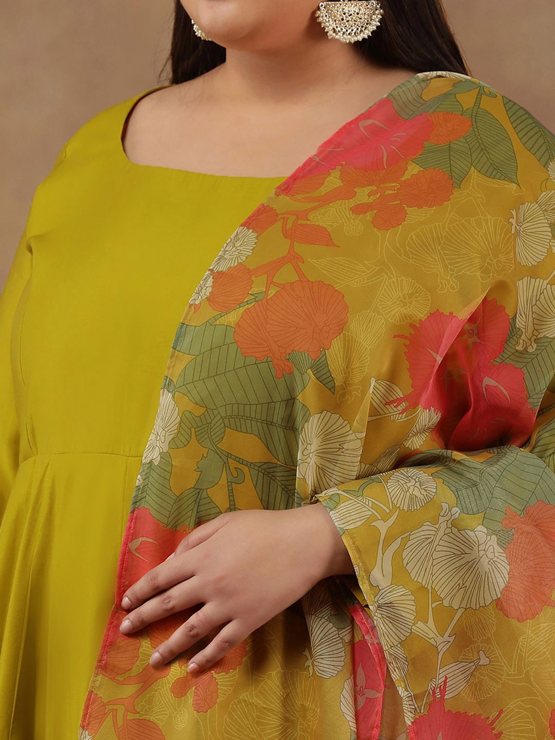 Dhiyona IN Round Neck Empire Anarkali Kurta With Trousers & Dupatta