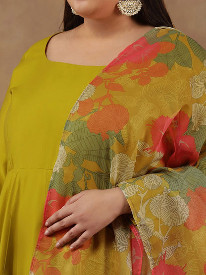 Dhiyona IN Round Neck Empire Anarkali Kurta With Trousers & Dupatta
