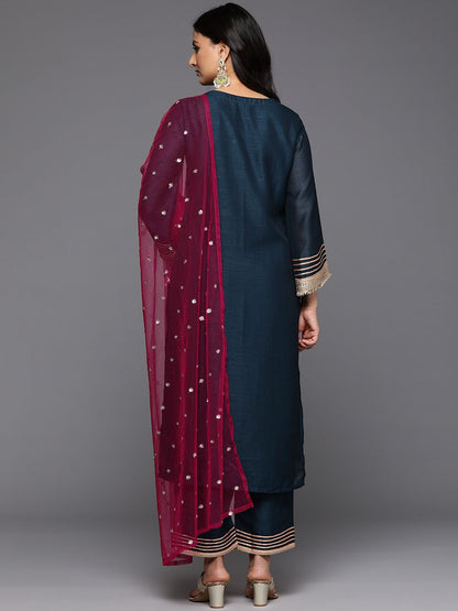 Dhiyona VA Yoke Design Sequinned Kurta with Palazzos & With Dupatta