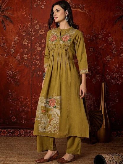 Women Floral Embroidered Empire Thread Work Kurta with Palazzos