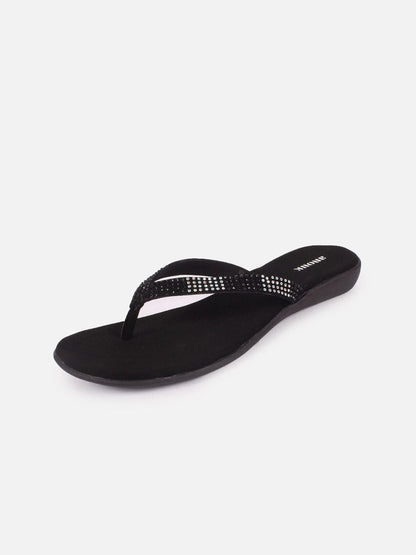 Dhiyona AK Black Embellished Open Toe Flats