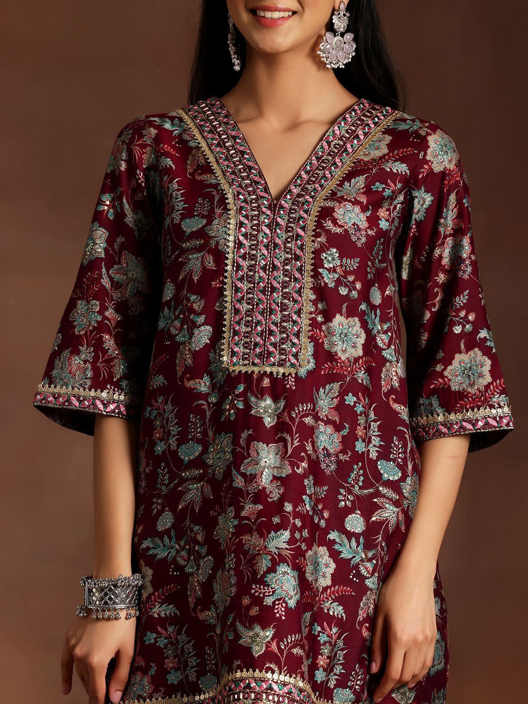 Women Floral Printed Regular Sequinned Kurta with Dhoti Pants & With Dupatta