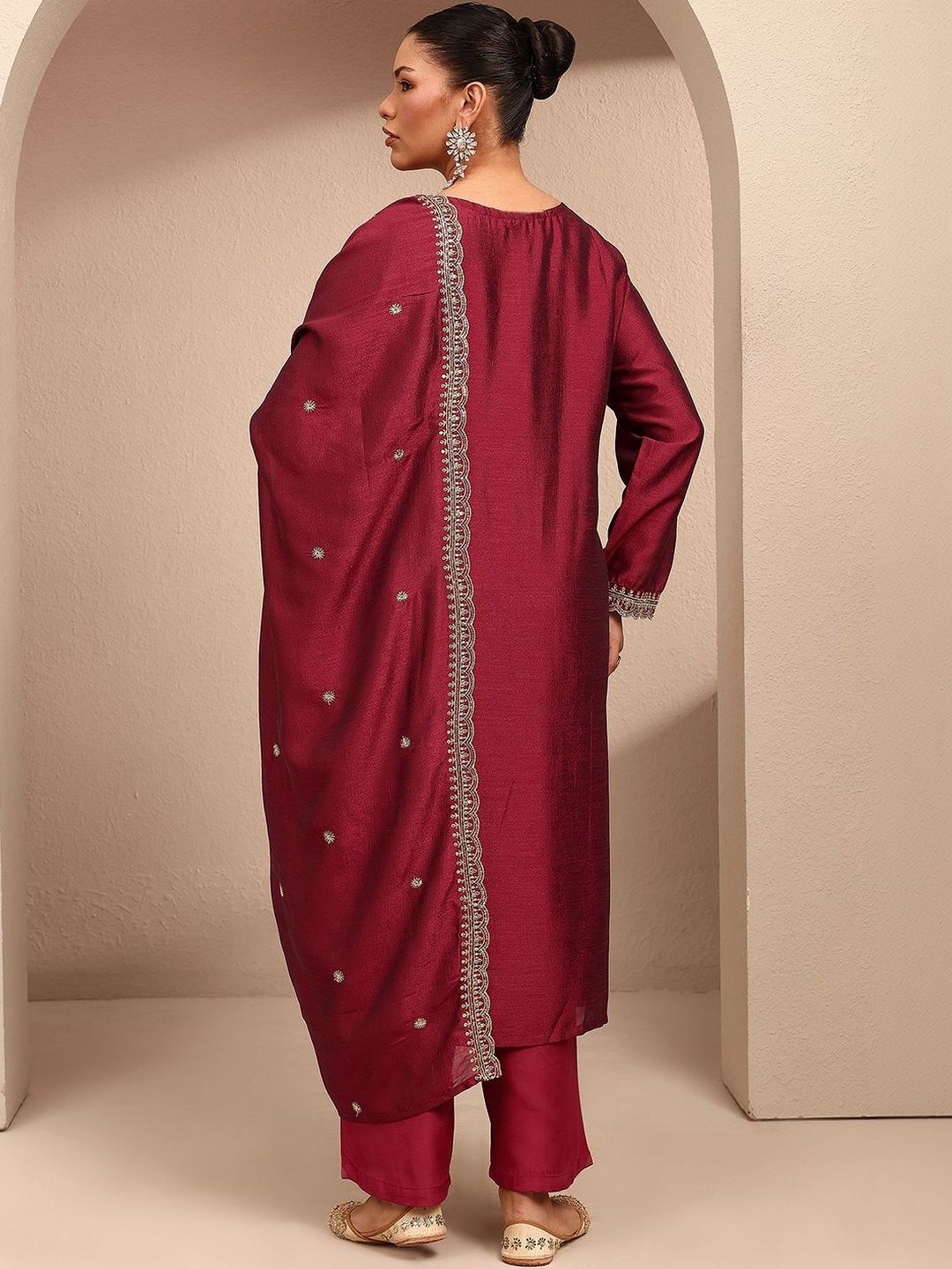 Dhiyona Women's Ethnic Motifs Embroidered Regular Thread Work Kurta with Palazzos & With Dupatta