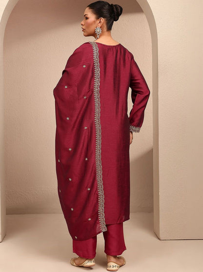 Dhiyona Women's Ethnic Motifs Embroidered Regular Thread Work Kurta with Palazzos & With Dupatta