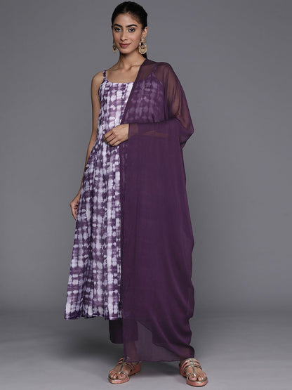 Dhiyona VA Women'sAbstract Printed Panelled Chanderi Silk A-Line Kurta With Trousers & Dupatta