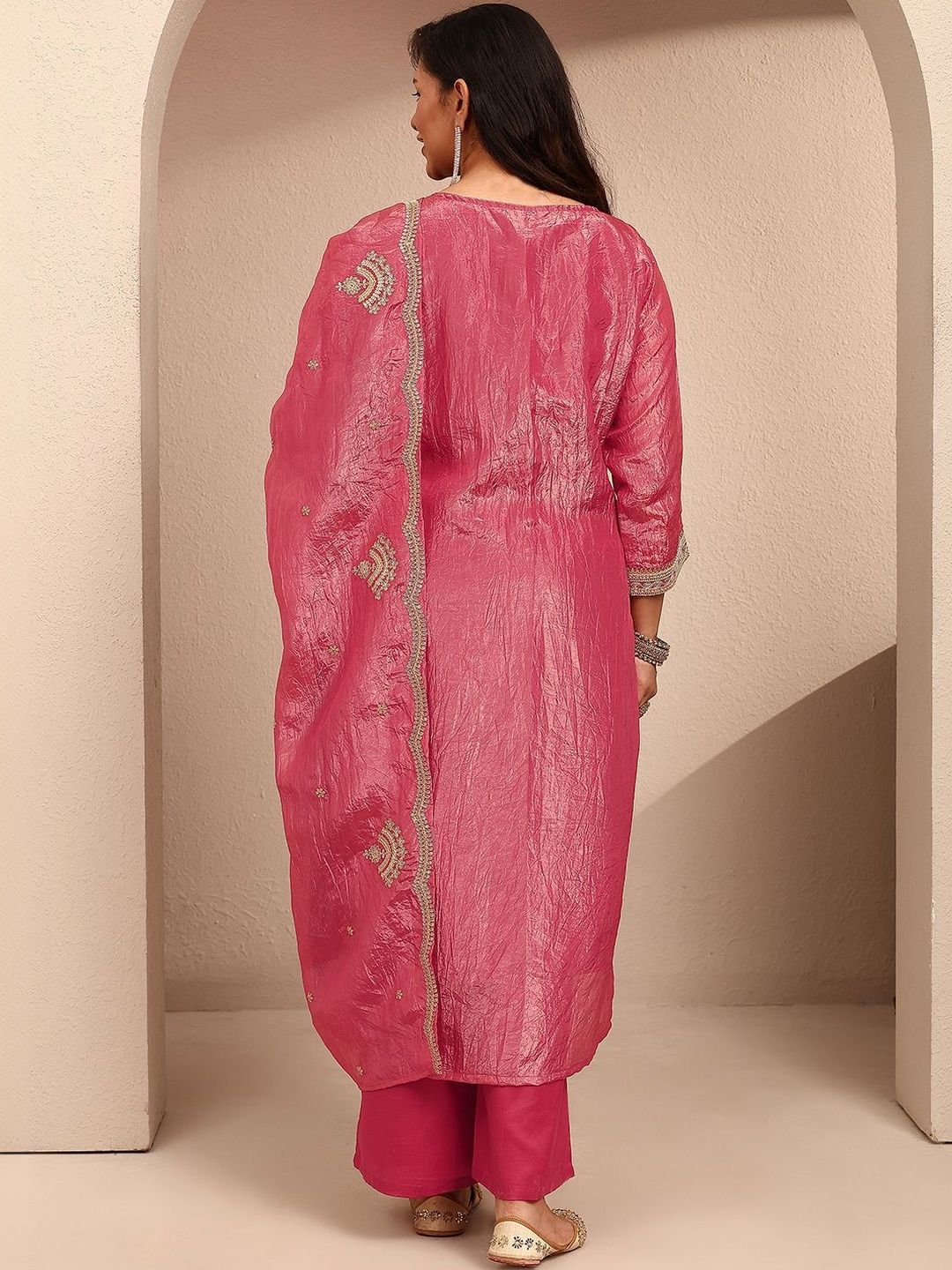 Dhiyona Women's Ethnic Motifs Embroidered Regular Thread Work Kurta with Palazzos & With Dupatta