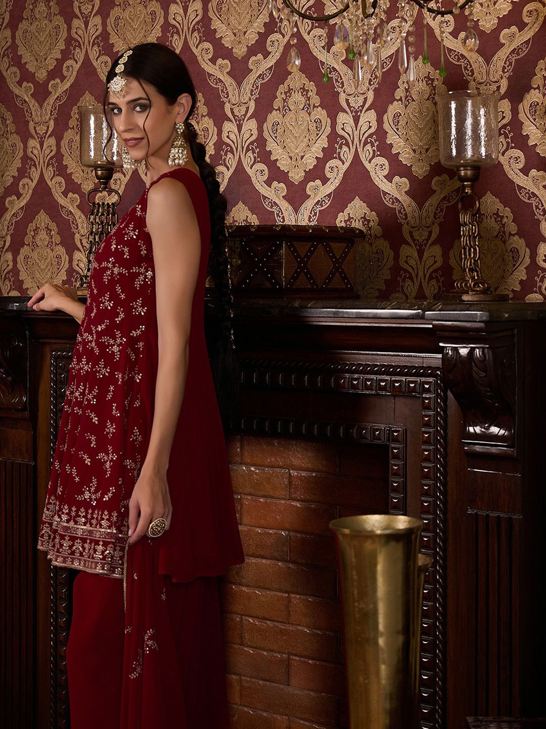 Dhiyona CH Floral Embroidered Sequinned Anarkali Kurta With Palazzos & Dupatta