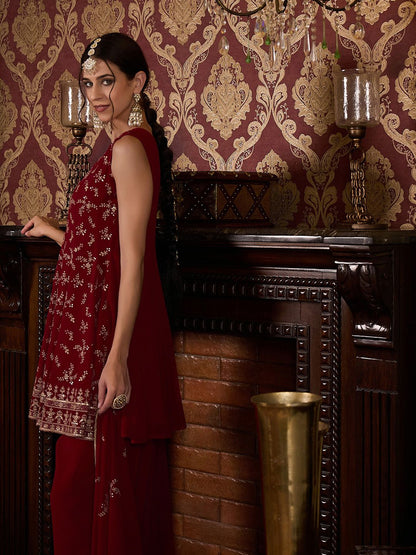 Dhiyona CH Floral Embroidered Sequinned Anarkali Kurta With Palazzos & Dupatta