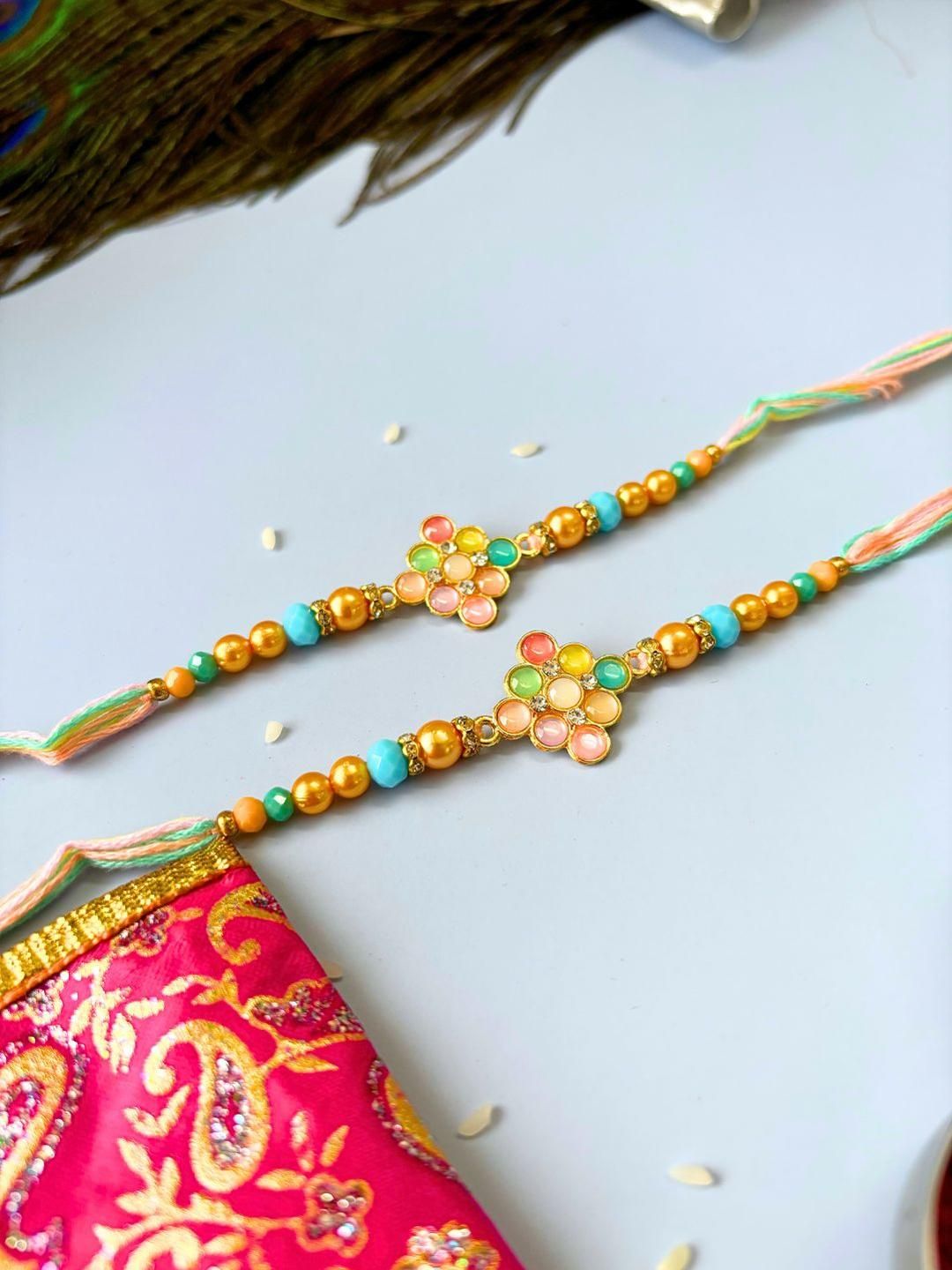 Dhiyona Set of 2 Meenakari Kundan Traditional Handmade Rakhi