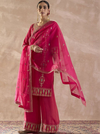 Dhiyona IE Women Ethnic Motifs Embroidered Regular Sequinned Kurta with Palazzos & With Dupatta