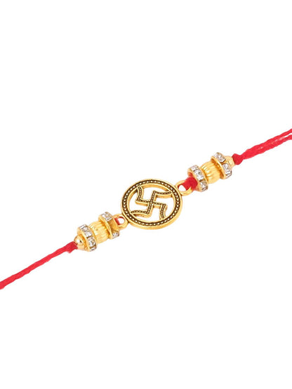Dhiyona Men Set Of 4 Gold Toned Artificial Stones Swastik Design Thread Rakhi