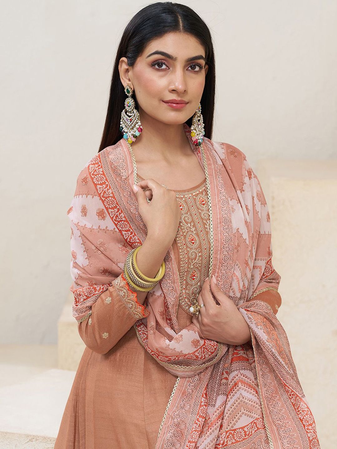 Dhiyona CH Women Ethnic Motifs Embroidered Kurta with Trousers & Dupatta