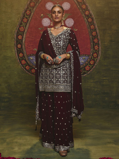 Dhiyona LL Women Ethnic Motifs Embroidered Kurta with Palazzos & Dupatta