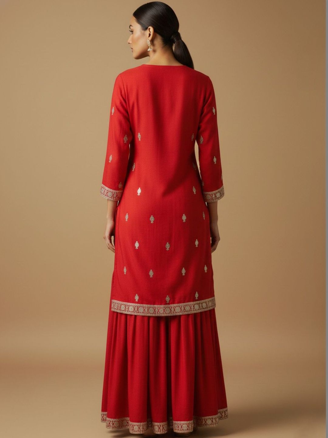 Dhiyona VA Women Ethnic Motifs Embroidered Regular Kurta with Sharara & With Dupatta