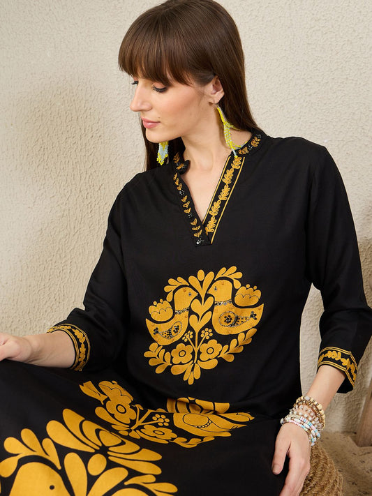 Dhiyona IE Printed Mandarin Collar Tunic With Palazzo