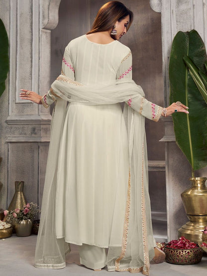 Dhiyona IN Women Ethnic Motifs Embroidered Panelled Thread Work Kurta with Palazzos & With Dupatta