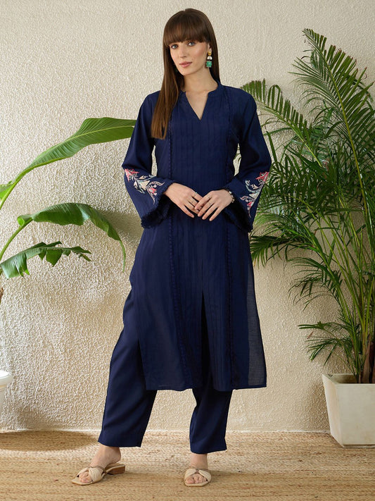 Dhiyona IE Embroidered Mandarin Collar-Neck Top With Trouser