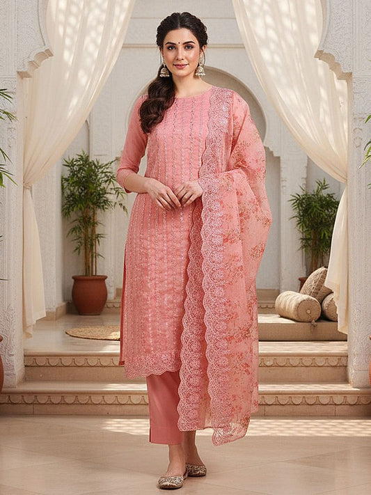 Dhiyona KL Floral Embroidered Regular Sequinned Kurta with Trousers & With Dupatta