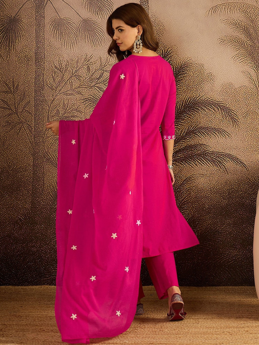 Thread Work Embroidered Kurta with Trousers & Dupatta