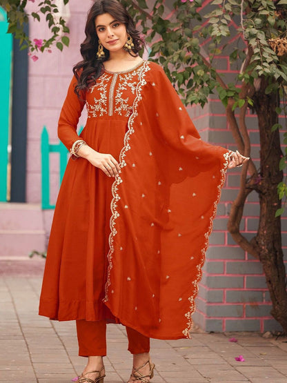 Women Ethnic Motifs Embroidered Regular Thread Work Kurta with Trousers & With Dupatta