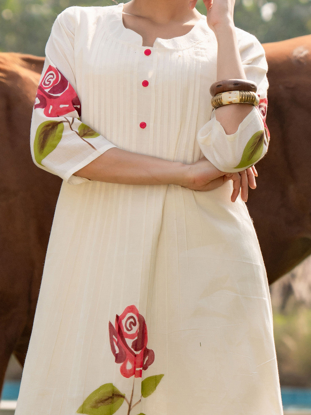 Floral Printed Mandarin Collar Pure Cotton A-Line Kurta With Trouser