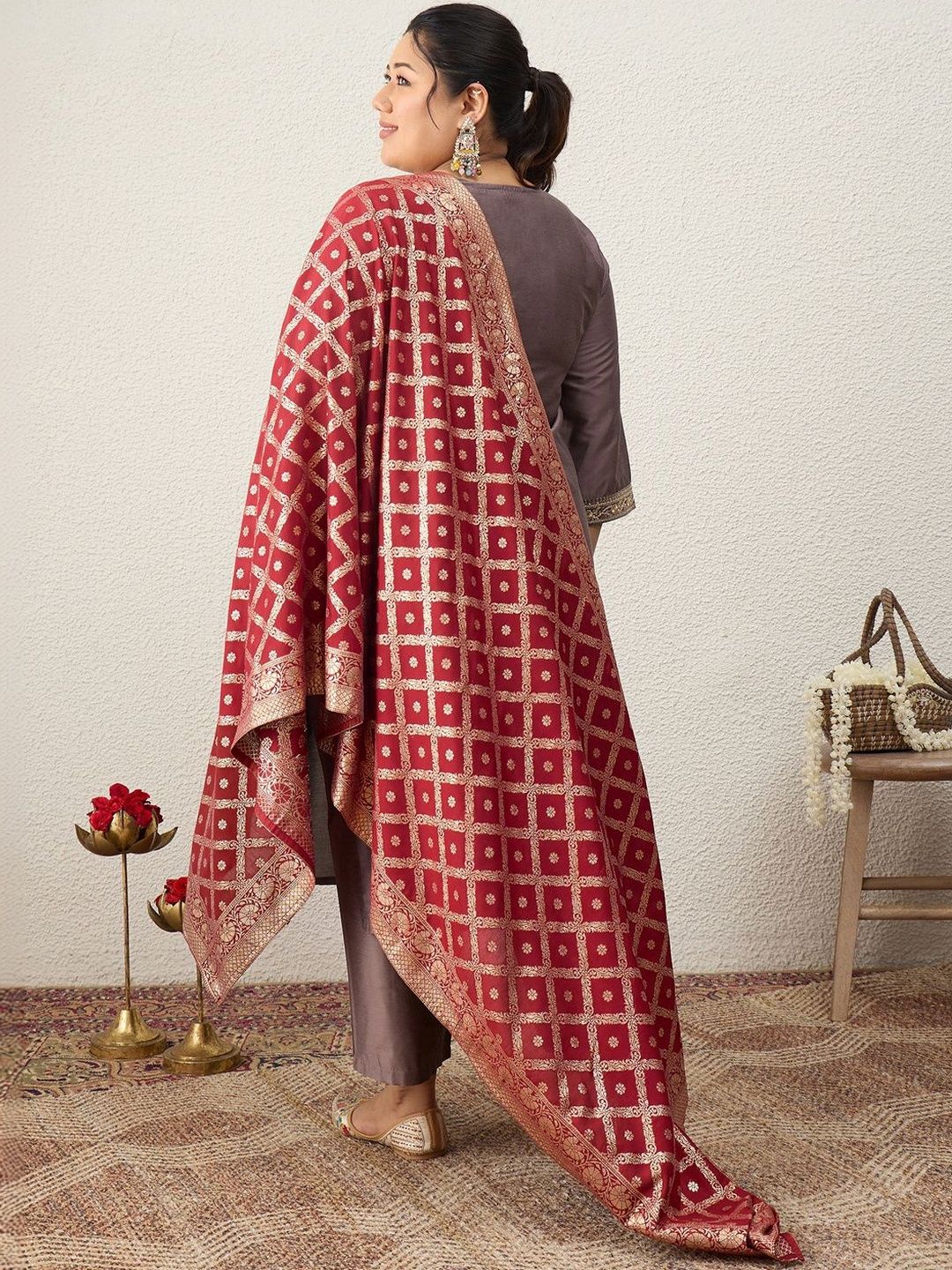 Dhiyona Women's Ethnic Motifs Embroidered Regular Sequinned Kurta with Palazzos & With Dupatta