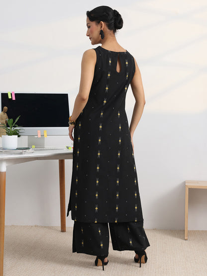 Libas Black Woven Design Straight Kurta Set