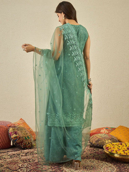 Dhiyona IN Women Floral Embroidered Kurta with Sharara & Dupatta