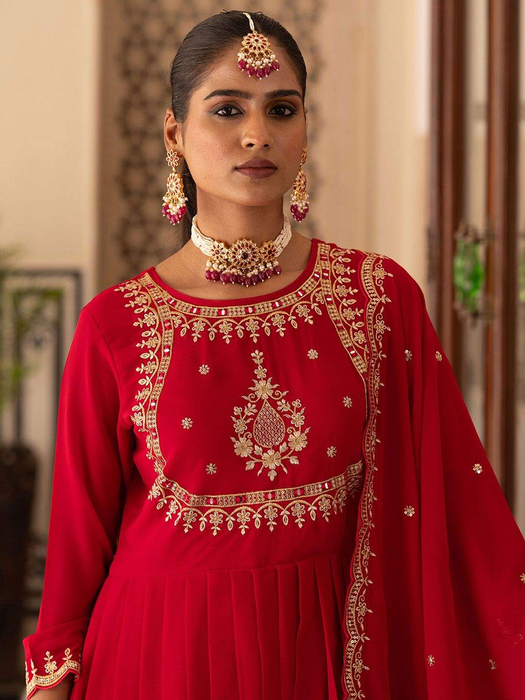 Dhiyona CH Women Ethnic Motifs Embroidered Anarkali Kurta with Trousers & Dupatta