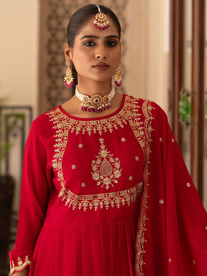 Dhiyona CH Women Ethnic Motifs Embroidered Anarkali Kurta with Trousers & Dupatta