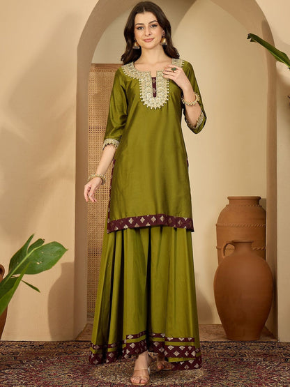 Women Ethnic Motifs Embroidered Kurta With Palazzos & Dupatta