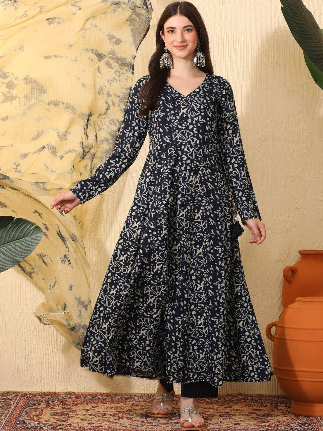 Women Ethnic Motifs Printed Angrakha Kurta with Trousers & With Dupatta