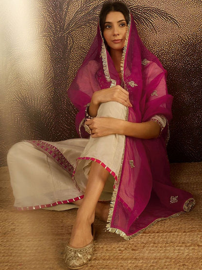 Dhiyona SN Ethnic Motifs Embroidered Straight Kurta with Palazzos & Dupatta