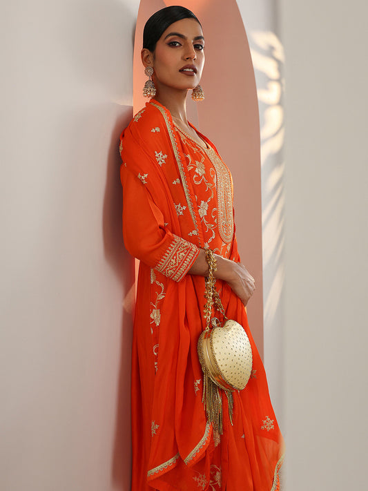 Women Woven Design Embroidered Kurta with Trousers & Dupatta