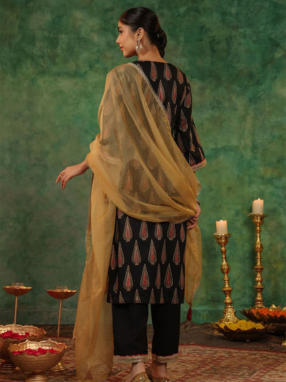 Dhiyona RR Women's Ethnic Motifs Printed Regular Kurta with Trousers & With Dupatta