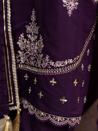 Dhiyona CH Women Ethnic Motifs Embroidered Thread Work Straight Kurta with Trousers & Dupatta