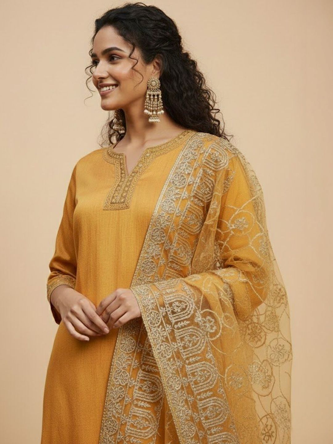 Dhiyona HOP Embroidered Round-Neck Straight Kurti & Sharara With Dupatta