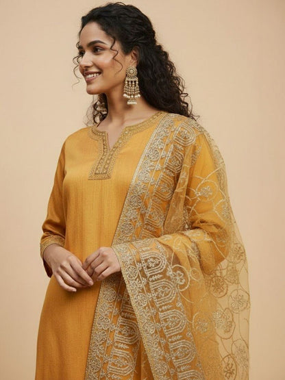 Dhiyona HOP Embroidered Round-Neck Straight Kurti & Sharara With Dupatta