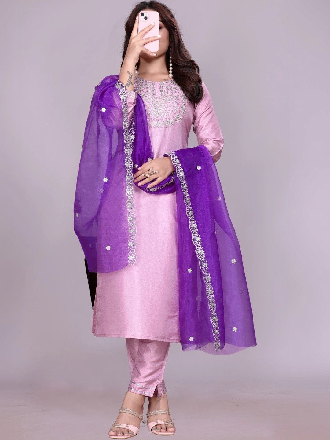 Women Ethnic Motifs Embroidered Regular Thread Work Kurta with Trousers & With Dupatta