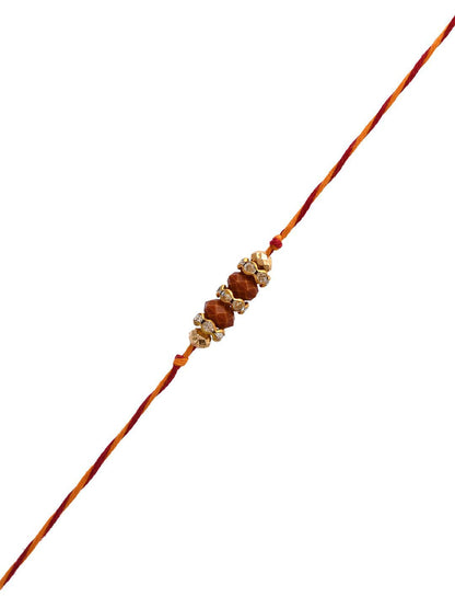 Dhiyona Gold-Toned Beaded Rakhi With Roli Chawal & Greeting Card