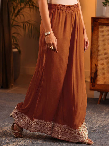 Dhiyona LL Women Floral Woven Design Thread Work Kurta with Palazzos & Dupatta