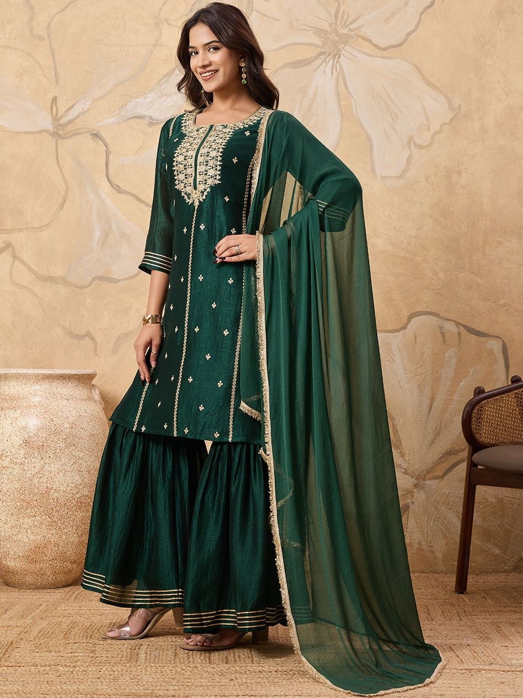 Dhiyona HOP Embroidered Kurta & Sharara with Dupatta