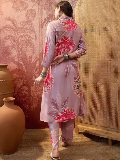 Printed Shirt Collar Kurta & Trousers