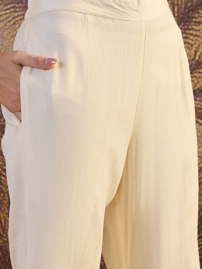Woven Design V-Neck Straight Kurta With Trousers & Dupatta